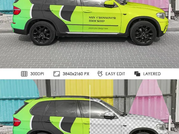 SUV Crossover Car Mockup in Side Sight 1