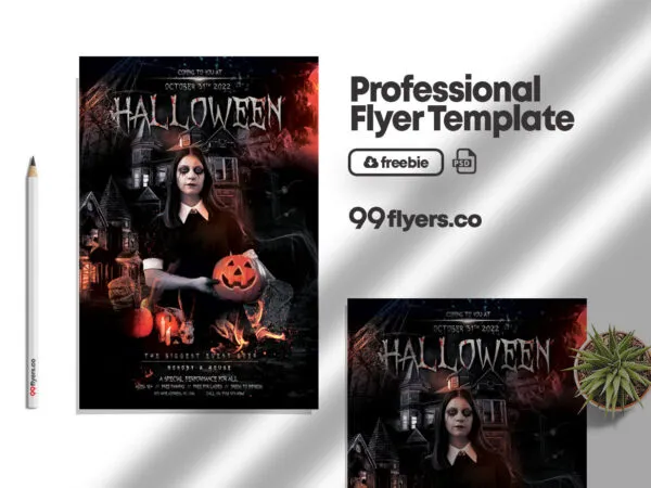 Scary Black and Orange Halloween Party Event Flyer Template 1