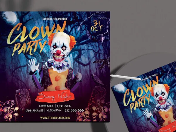 Scary Modern Clown Party Flyer Instagram Template 1