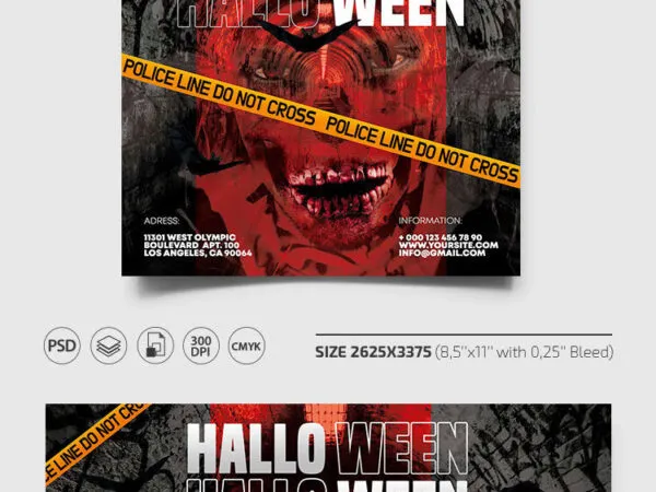 Scary Red Halloween Flyer Template and Facebook Cover 1