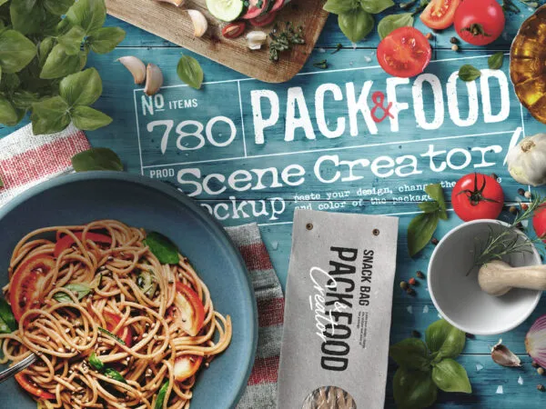 Scene Creator Mockup Showing Overhead View of Italian Food 1
