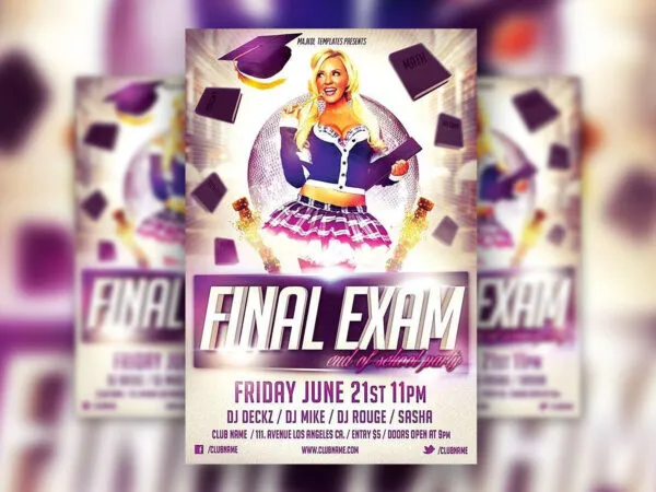 School and College Party Flyer Template Featuring Floating Books 1
