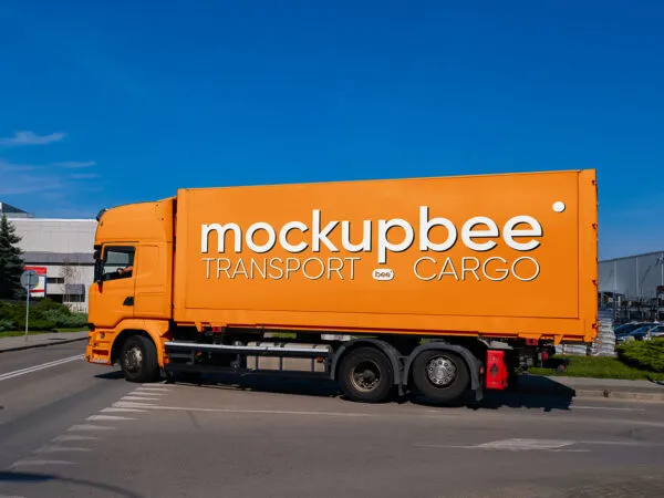 Semi Truck on Street Mockup 1