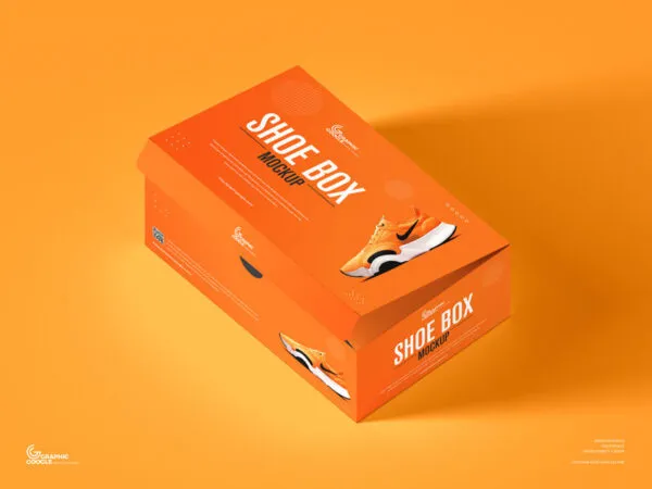 Semi open Perspective View Packaging Shoe Box Mockup 1