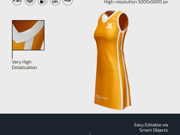 Set of 3 Mockups of Netball Dress in Different Views 1