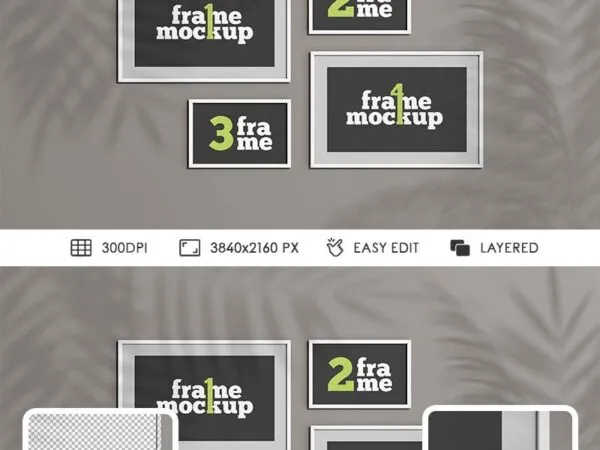 Set of 4 Different Size Landscape Frames Mockup 1