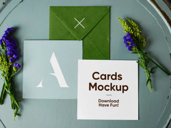 Set of Paper Cards Envelope Mockup Front View 1