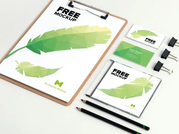 Set of Stationery Mockup Including Clipboard and Cards 1