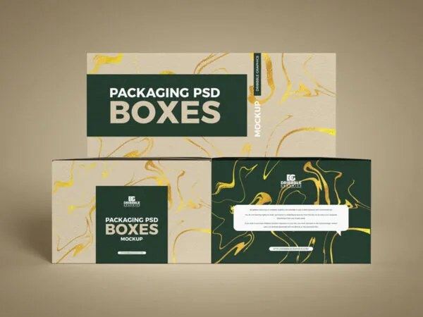 Set of Three Horizontal Packaging Boxes Mockup 1