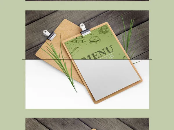 Set of Three Menu Mockups on a Wooden Table 1