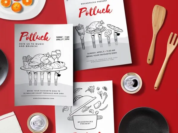 Set of Three Minimal Potluck Posters Templates 1