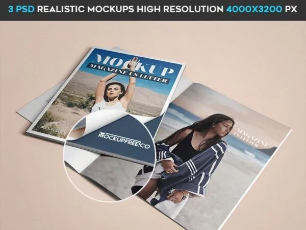 Set of Three Us Letter Magazine Mockups in Different Views 1