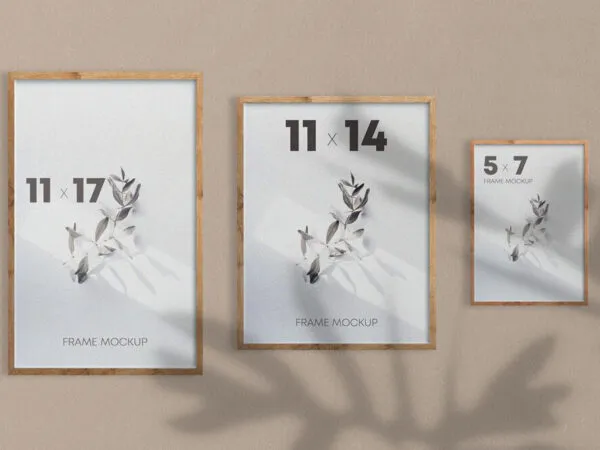 Set of Three Wooden Poster Frames Mockup 1