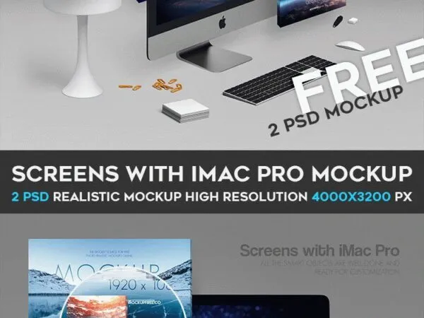 Set of Two Mockups Featuring iMac Pro Screens From Two Angles 1