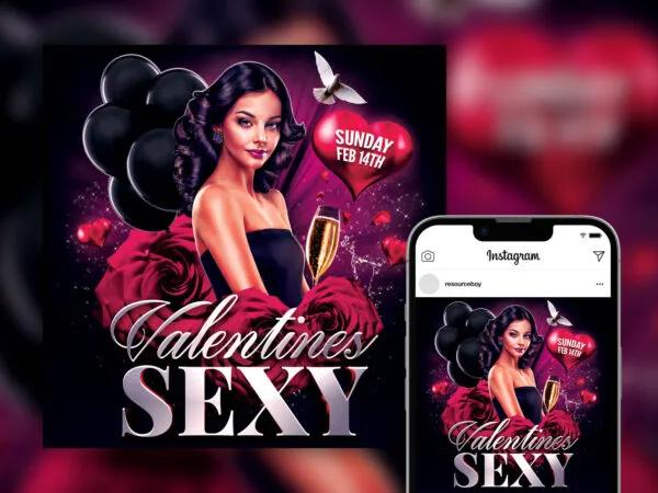 Sexy Splash Floral Glittery Valentine Party Instagram Post Template 1