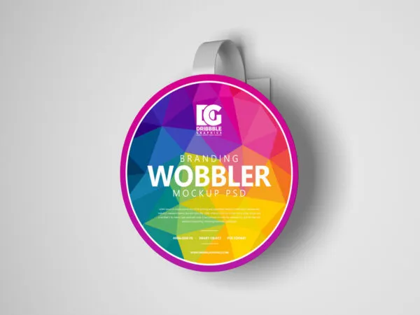 Shelf Wobbler Put up on the Wall in Half Side View Mockup 1