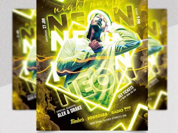 Shining Neon Party Flyer Template 1