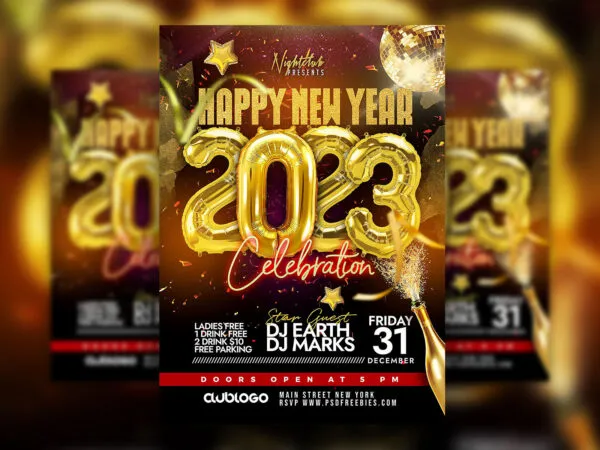 Shiny Happy New Year Party Flyer Template 1