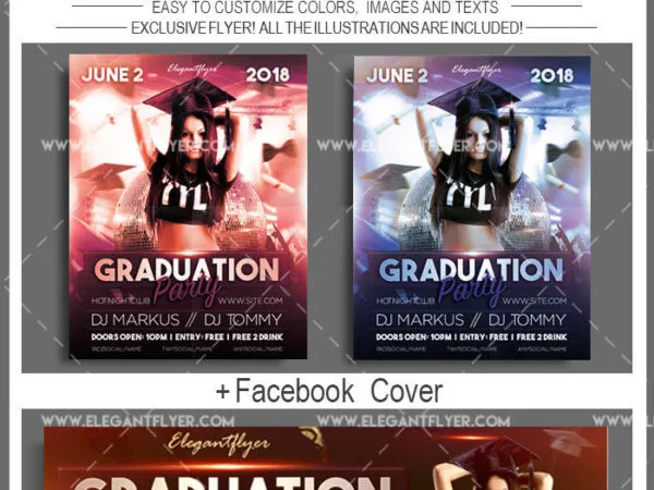 Shiny Modern Graduation Party Flyer Along with Facebook Cover Templates 1