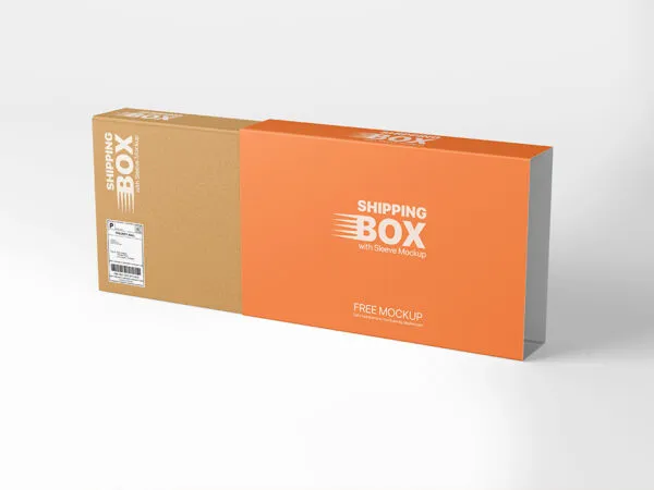 Shipping Box Mockup with Sleeve in Perspective Vision 1