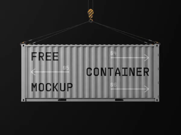 Shipping Container Hung on the Hook in the Front View Mockup 1