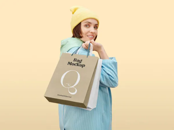 Shopping Bag Mockup Featuring a Woman Looking over Shoulder 1
