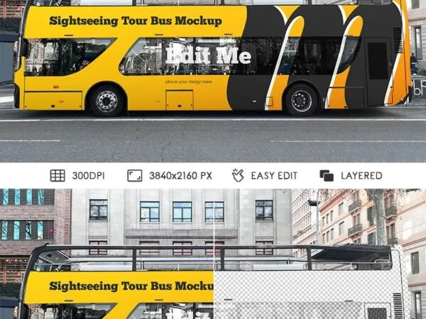 Side Sight of Sightseeing Tour Bus Mockup 1