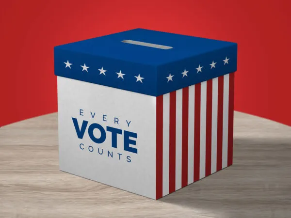 Side View Ballot Box on Wooden Surface Mockup 1