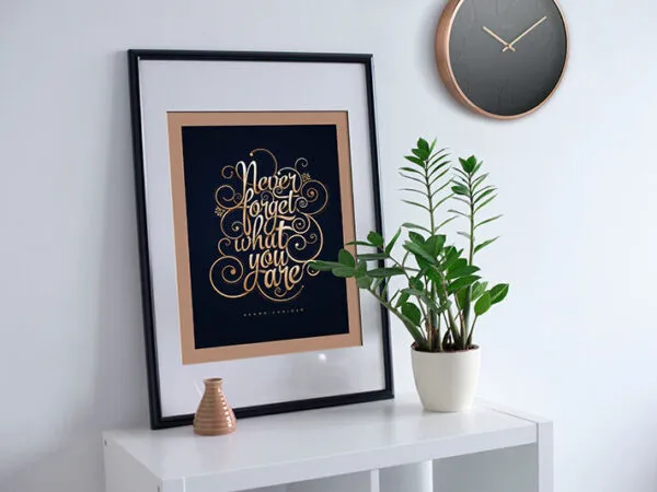 Side View Minimal Picture Frame on a Table Mockup 1