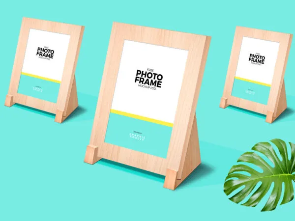 Side View Of Woodcraft Photo Frame Stand Mockup 1