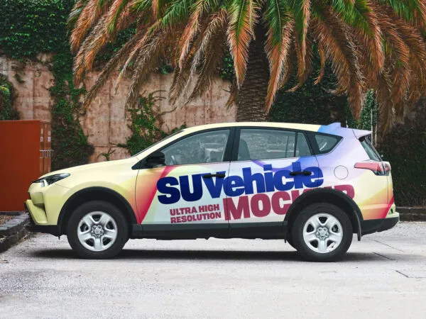 Side View SUV Car Branding Mockup Under a Tree 1