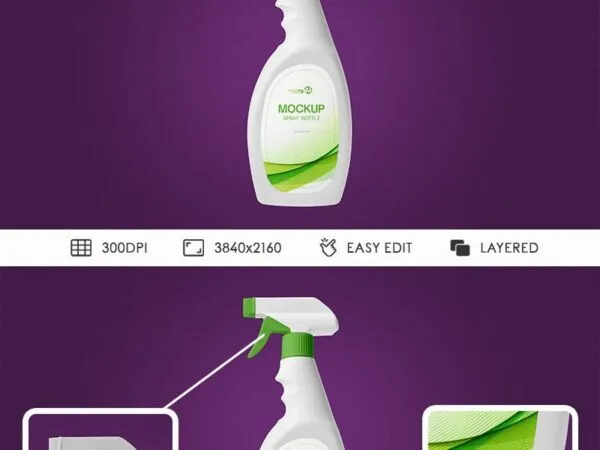 Side View Spray Bottle with Trigger Spray Top Mockup 1