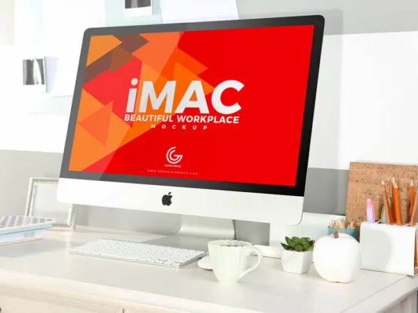 Side View Workplace iMac Mockup 1
