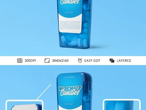 Side View of Clear Plastic Candy Box Packaging Mockup 1