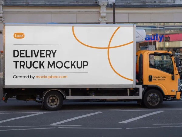 Side View of Delivery Cargo Truck Mockup 1