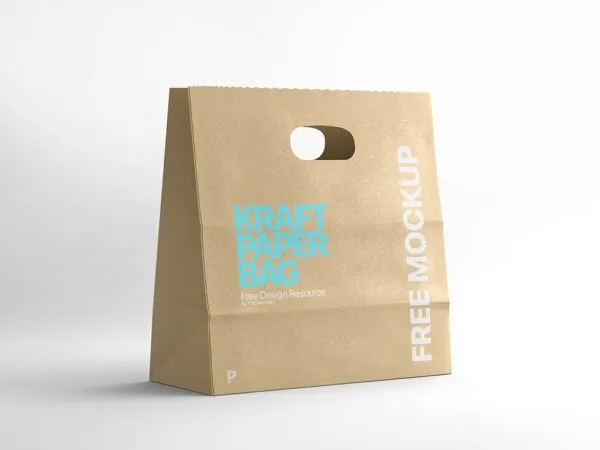 Side View of Die Cut Kraft Paper Bag Mockup 1
