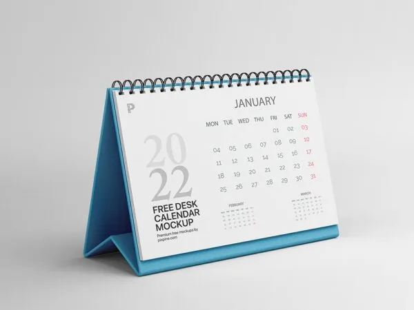 Side View of Horizontal Desk Calendar Mockup 1