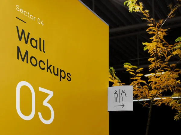 Side View of Minimal Wayfinding Signage and Wall Mockup 1