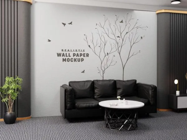 Side View of Modern Office Lobby Wall Paper Mockup 1