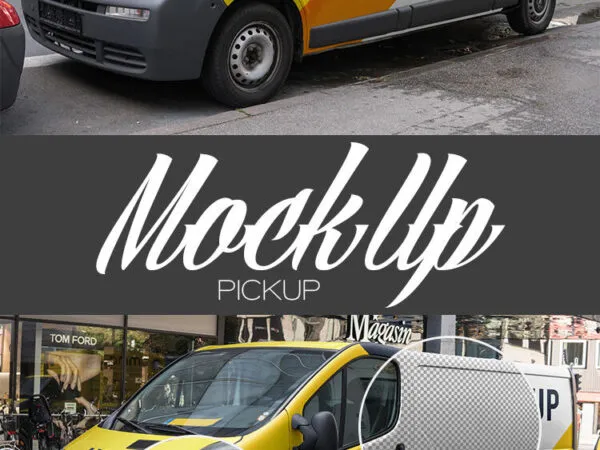 Side View of Pickup Mockup in Urban Setting 1
