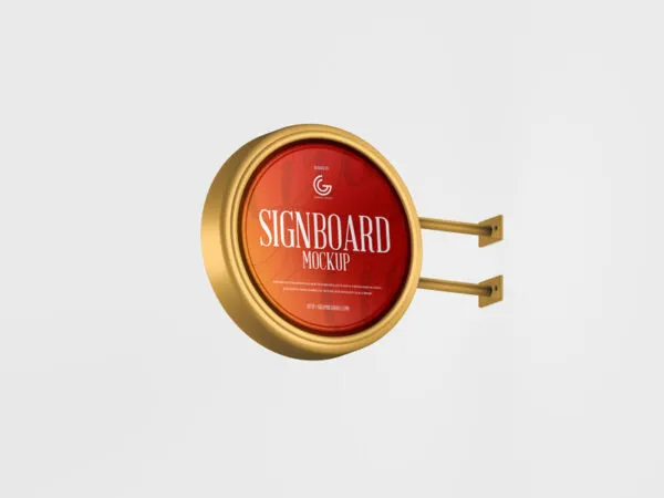 Side View of Round Metallic Signboard Mockup 1