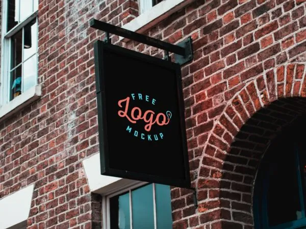 Side View of Vertical Wall Mounted Signage Mockup 1