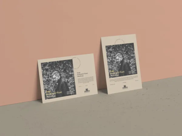 Side View of a Pair of Postcards Mockup 1