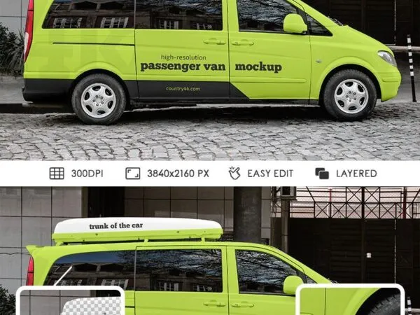 Side View of a Realistic Passenger Van Mockup 1
