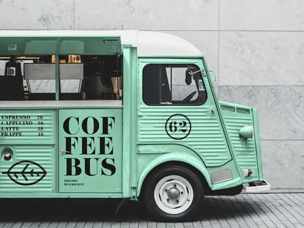 Side View of a Vintage Citroen Food Truck Mockup 1