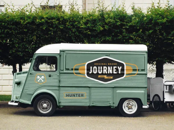 Side View of a Vintage Food Truck Mockup 1