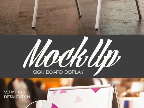 Sign Board Display Mockup in a Side Walk 1