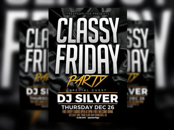 Silver Black Fabric Flyer Template for Friday Club Parties 1
