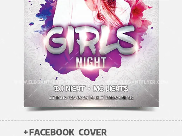 Silver Purple Watercolor Night Party Flyer and Facebook Cover Templates 1