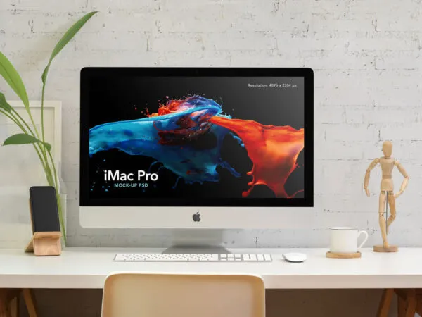 Silver iMac on Workspace Mockup 1